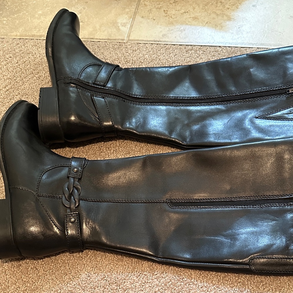 Clarks Black Over-the-Knee Leather Riding Boots